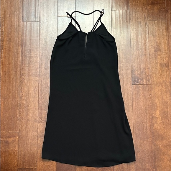 H&M Modern LBD Black Midi Dress with Black Sheer Mesh Panel is Front, Size 4 - Picture 5 of 10